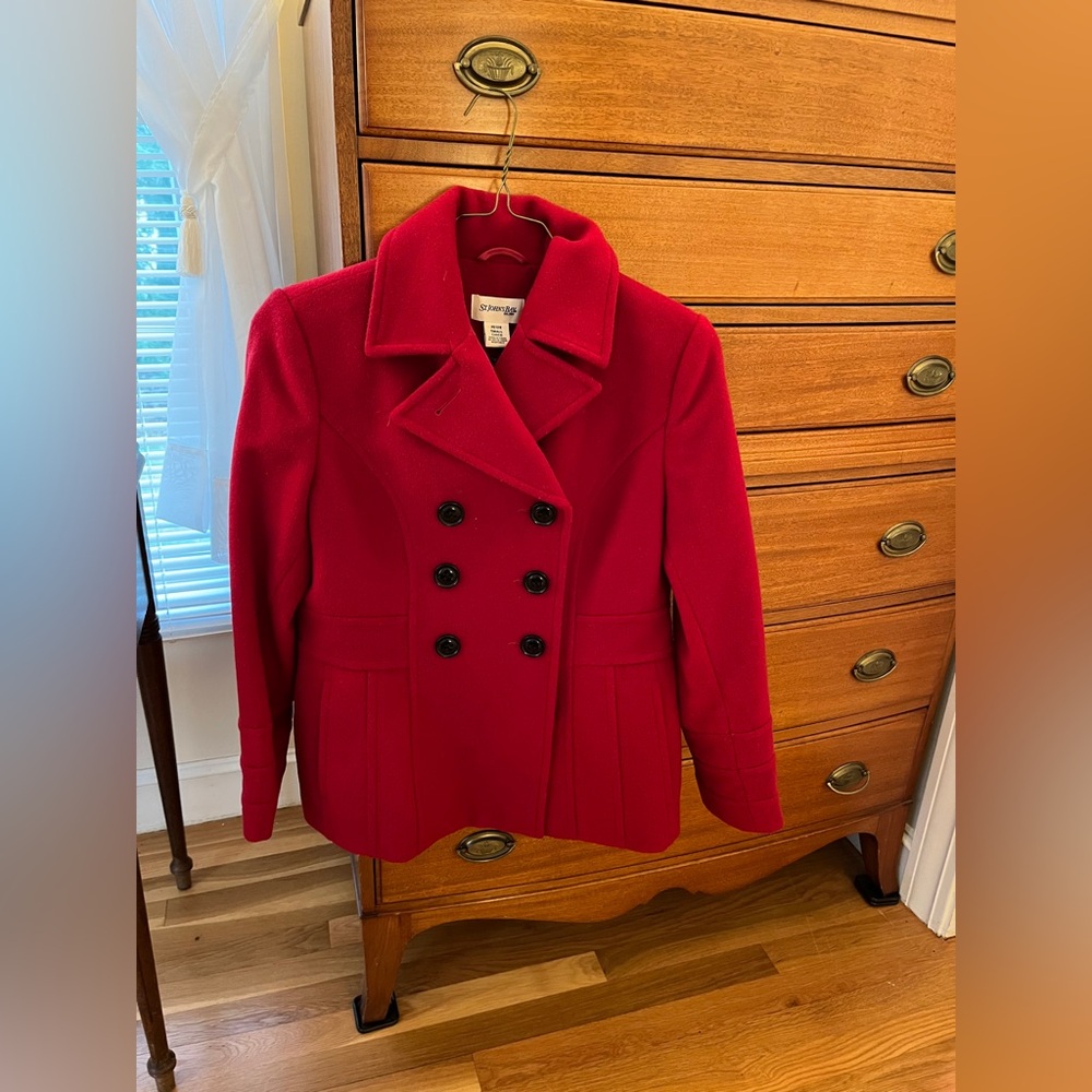 Women's Red Double-Breasted Peacoat